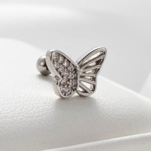 1 Piece Simple Series Simple Butterfly Titanium Steel Silver Color Material Zircon Women's Stud Earrings h5 Picture2